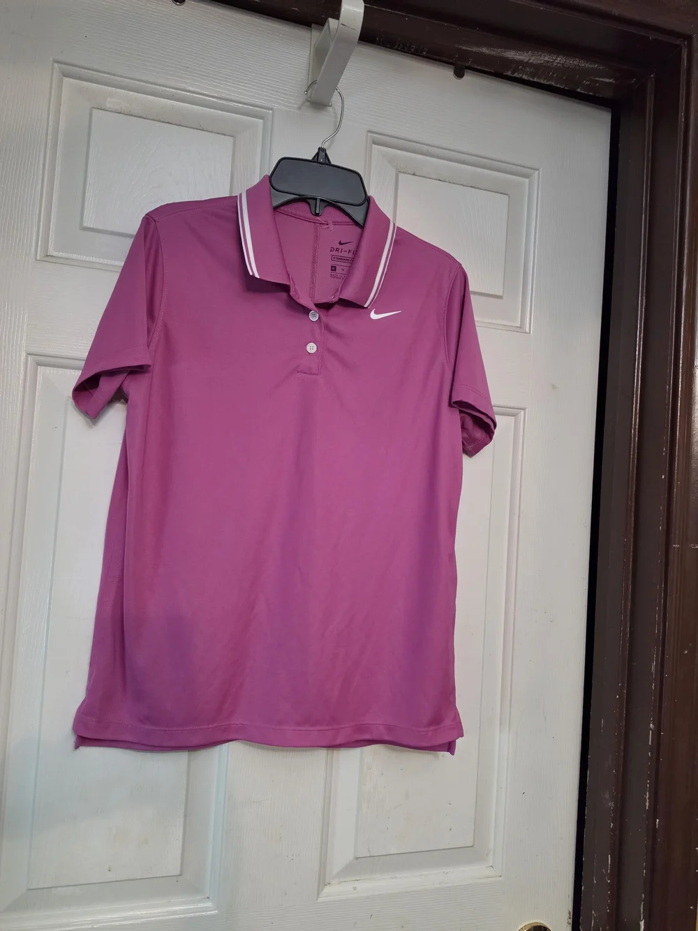 Nike Girls Magenta Short-Sleeve Dri-FIT Polo with White Trim